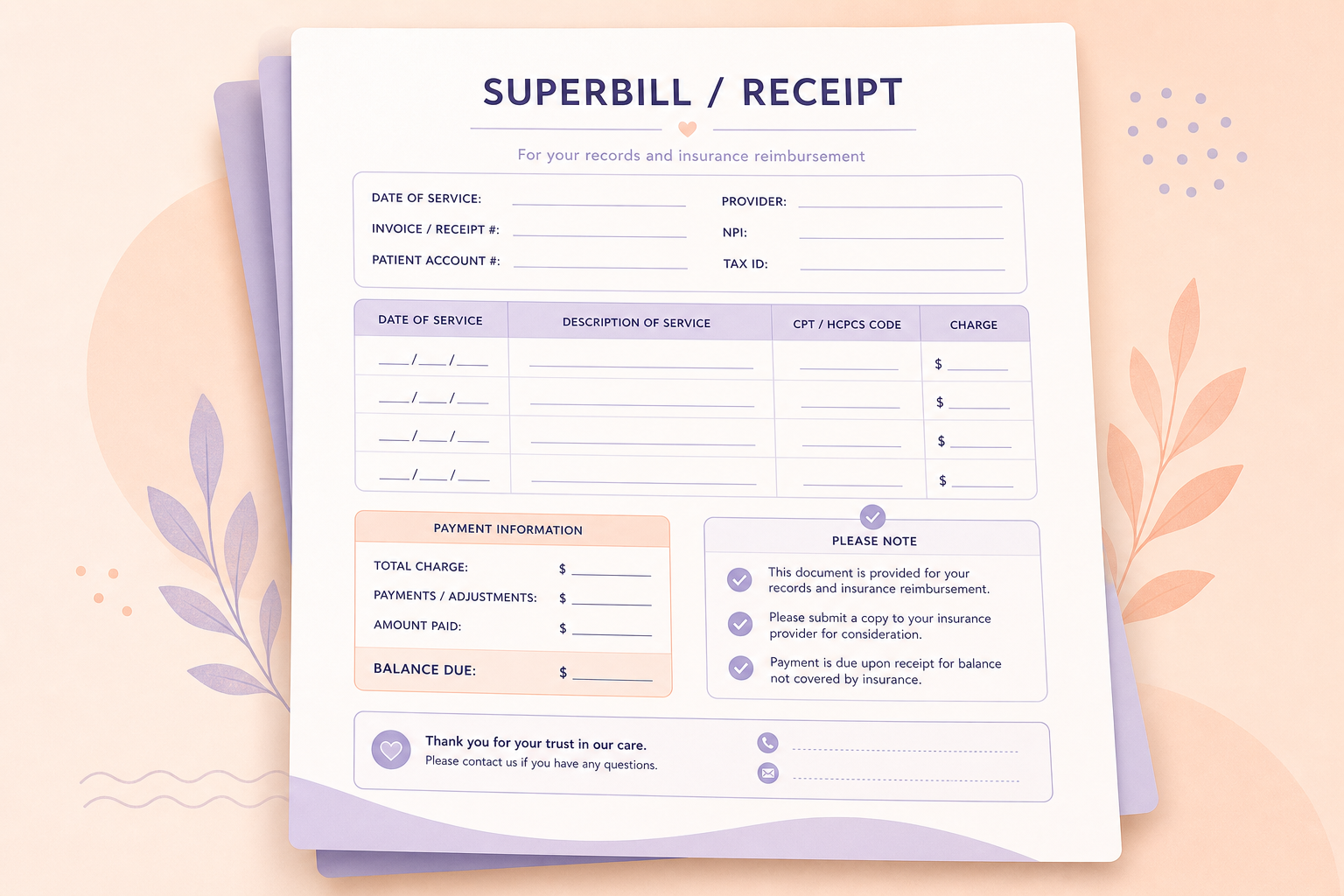 Illustrated clean superbill document